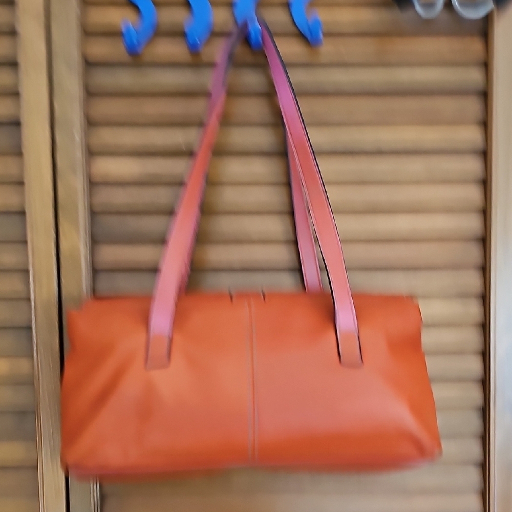 Vintage Elegant Orange genuine Leather Shoulder Bag multi compartments soft - Picture 6 of 14